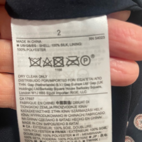 Banana Republic Navy Silk Dress with Geometric Red & White Pattern. - Picture 9 of 13